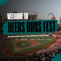 Stadium with 'Deeds Bros Fest' event promotion text overlay