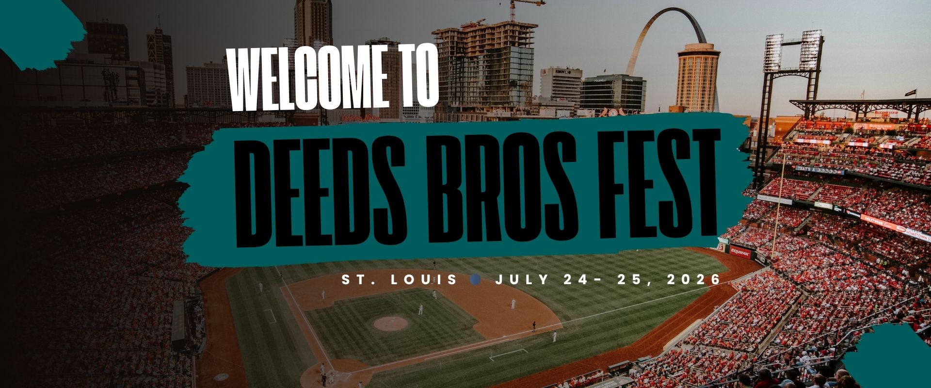 Promotional graphic for Deeds Bros Fest at a baseball stadium with text overlay.